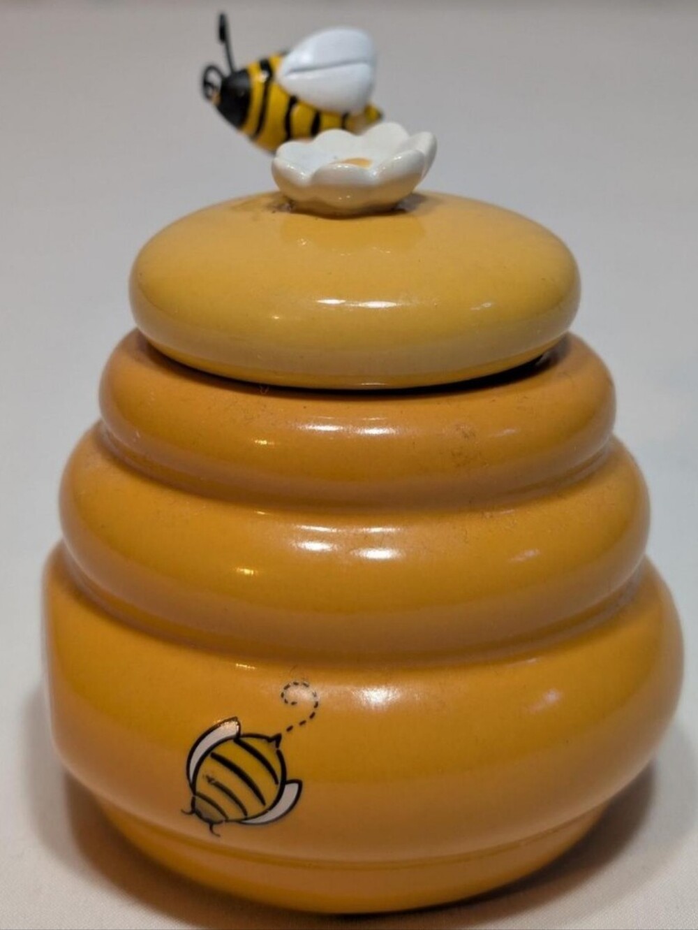 Honey Miel Lidded Beehive Pot Jar w/Bumble Bee Honey Dipper Cottagcore Farmhouse